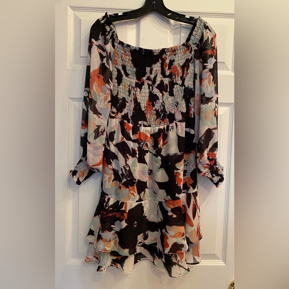 Bar III floral long sleeve midi dress, Medium, semi sheer sleeves.